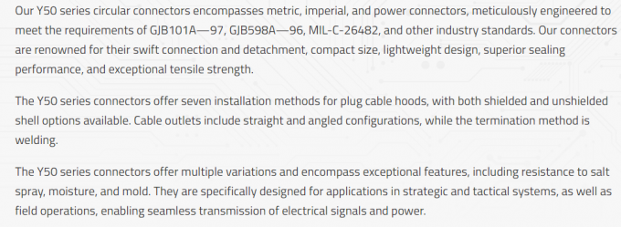 Y50 Series Electrical Connectors Round Plug RFI Shielding 3 Pin Plug Connector 0